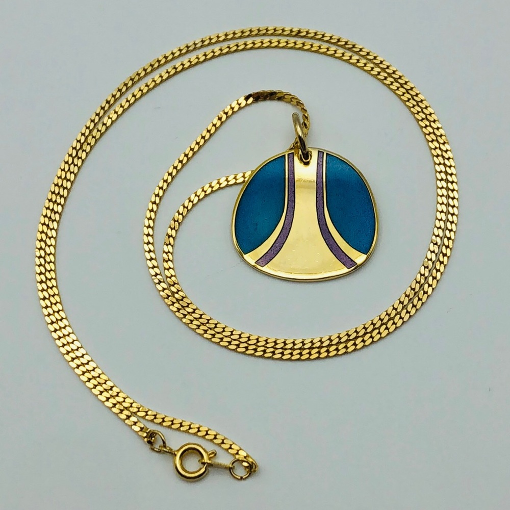 Laurel Burch Cloisonné Vintage Necklace with Large Teal and Gold Pendant